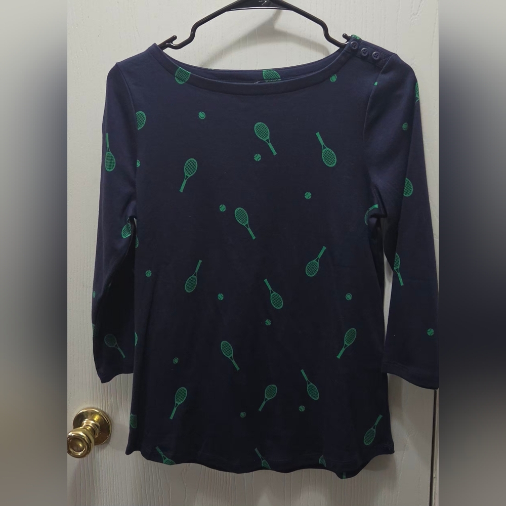 Charter Club Pima Cotton Tennis Print Boat Neck Top Size Small NWT - Picture 3 of 9